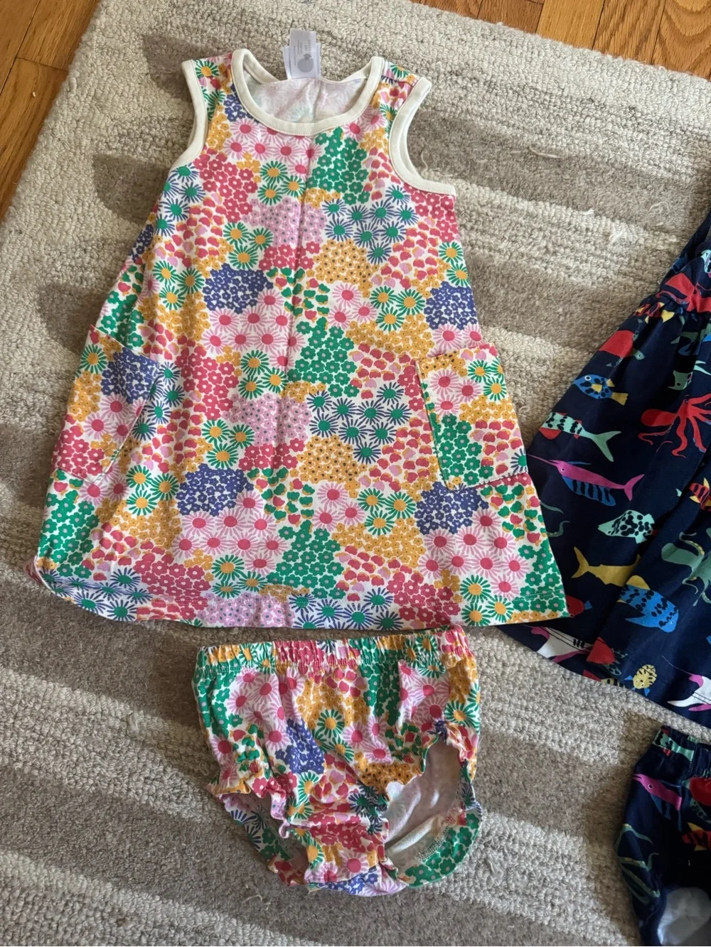 Toddler Floral & Ocean Tank Dress Duo - Colorful Multi & Navy Fish